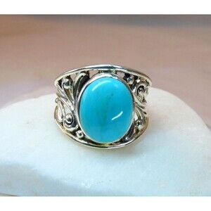 Natural Turquoise Gemstone 925 Sterling Silver Ring 8.5